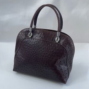 BORSE IN PELLE Genuine Leather Burgundy Brown Ostrich Embossed Satchel ITALY